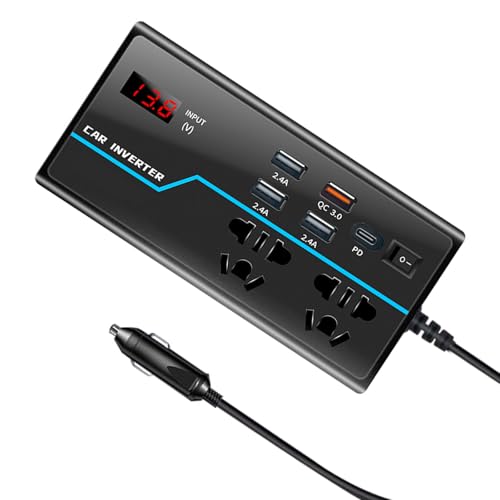 Lightweight Car Inverter 12V/24V to 110V/220V Vehicle Power Supply with Enhances Heat Dissipation for Extended Use Mobile Office Inverter