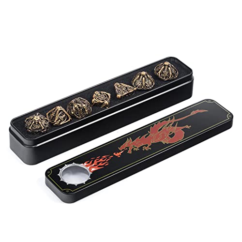 DNDND-Ancicent-Brass-DD-Hollow-Metal-Dice-Set-7-PCS-Dice-with-Grogeous-Gift-Case-for-DND-Dungeons-and-Dragon-Tabletop-Game-Ancient-Brass
