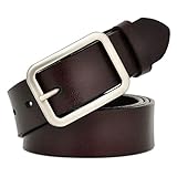VONSELY Wide Leather Womens Belts for Jeans, Unisex Square Buckle Belts for Men and Women