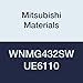 Mitsubishi Materials WNMG432SW UE6110 CVD Coated Carbide WN Type Negative Turning Insert with Hole, SW Breaker, General Cutting, Trigon, 0.5" IC, 0.187" Thick, 0.031" Corner Radius (Pack of 10)