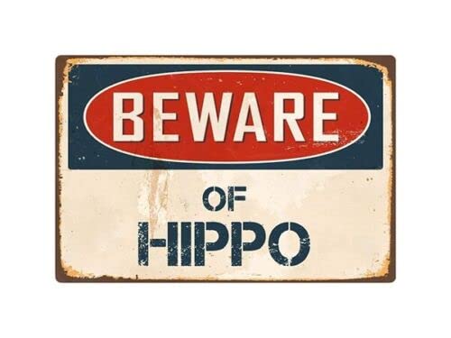 Beware Of Hippo Metal Tin Sign Warning Sign Safety Signs Aluminum Sign For Alt Room Decor, Indoor & Outdoor Signs For Home, Office, Work 20x30cm