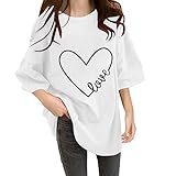[Ramiter] シャツ 半袖 無地 かわいい シンプル 春夏 春 レディース tシャツ レディース 半袖 ゆったり 体型カバー かわいい トップス 大きいサイズ 薄手 快適 長袖 御洒落 シンプル かわいい 夏服 丸首 韓国 花柄 ハートの模様 部屋着 寝巻き 屋外 ゴルフ ストリート 通勤 通学(S,ホワイト#1)