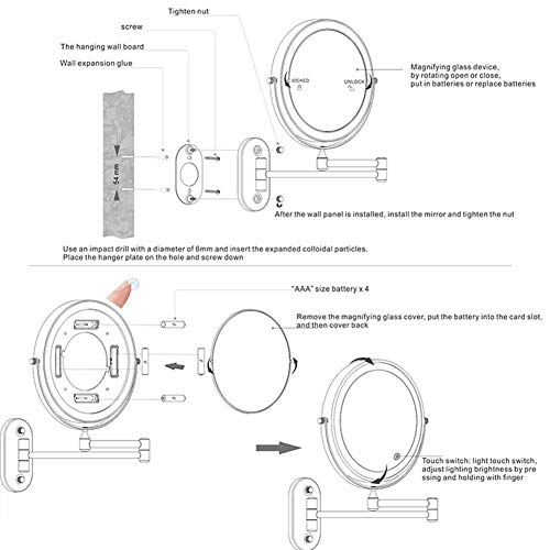 Miroir tactile grossissant 5X à LED avec rotation à 360° - 8