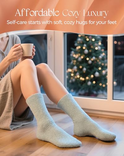 Fuzzy Socks for Women Girls, Cozy Soft Fluffy Warm Thick Winter Plush Home Sleeping Slipper Socks 5 Pairs, Halloween Fall Gifts Basket Stuffers4