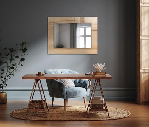 Miroir encadré rectangulaire 80x60cm aspect bois structuré - 5