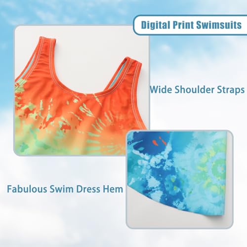 Image of Girls One Piece Swimsuits Leopard Bathing Suit for Kids Hawaiian Swimwear with Skirt Swim Dress 3-16 Years