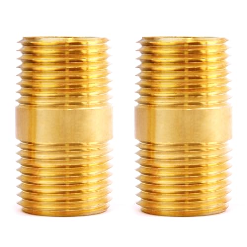 1/2" NPT Male Brass Nipple Pipe Fittings,1-1/2" Length 1200psi (2 Pack)