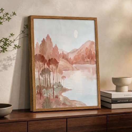 Paysage chaud à l'aquarelle grand tableau sur toile pour salon et chambre