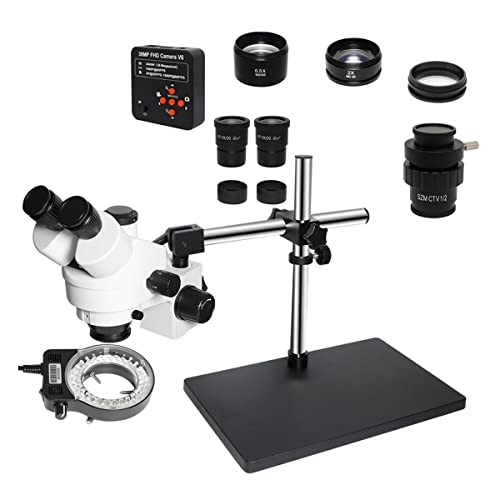 Microscope 3.5X-90X Double Arm Holder Simul Focal Trinocular Stereo Microscope 38MP H_D Digital USB Microscopio Camera for Phone PCB Repair Tool(38MP add CTV 0.5X)