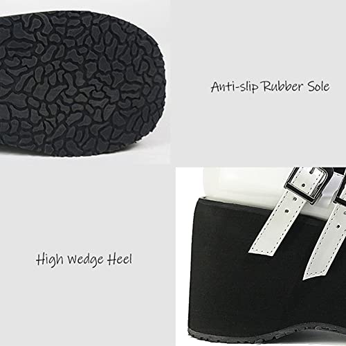 CELNEPHO Mary Jane Shoes for Women, Double Ankle Strap Mid Wedge Heel Platform Dress Shoes Gothic Pumps Shoes White4