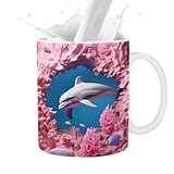 3D-Delphin-Keramikbecher,3D flach bemalte niedliche Tassen Keramik-Kaffeetassen - Kaffeetassen Neuheit Kaffeetasse 11oz Keramik für Kaffee-Milch-Tee-Liebhaber