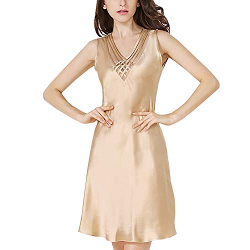 Chemise de nuit soie dentelle DISSA nuisette satin col V bretelles géométriques femme