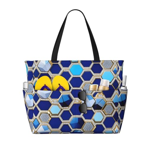 Sac imprimé hexagones bleus imperméable et grand cabas de mode