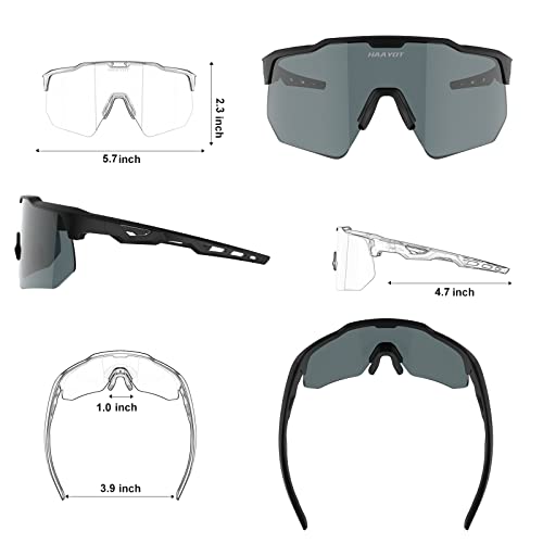 Haayot Polarized Cycling Glasses,Sports Sunglasses For Men Women,Baseball Biking Running Fishing Sunglasses With 5 Interchangeable Lenses Black Gray #TOP6