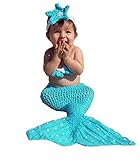 Pinbo Newborn Baby Girls Mermaid Headband Bra Tail Crochet Knit Photography Prop