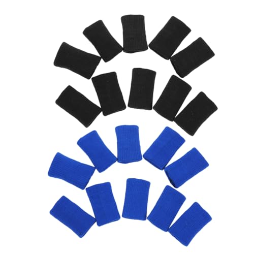 FRCOLOR 20 Pcs Nylon Finger Sleeves Elastic Finger Braces Support for Volleyball Badminton Basketball Comfortable Sports Protector Black Blue for Daily Activities