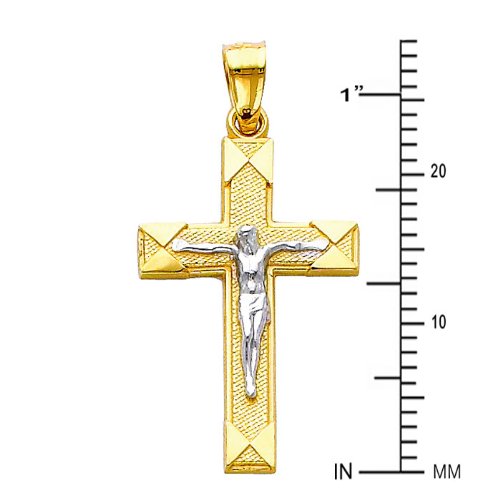 The World Jewelry Center 14k Two Tone Gold Jesus Cross Religious Pendant with 1.5mm Flat Open Wheat Chain Necklace3