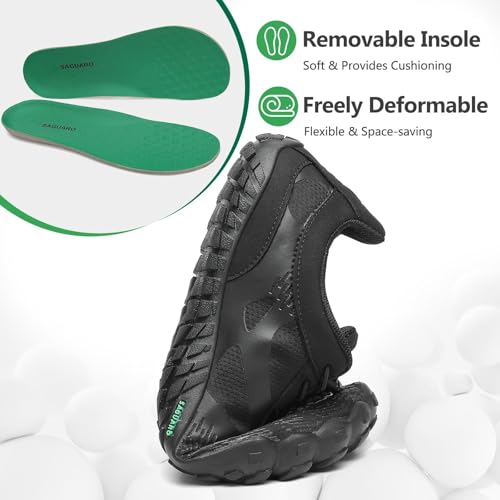 SAGUARO Barfußschuhe Herren Fitnessschuhe Damen Barfussschuhe Schnell Trocknend Traillaufschuhe Badeschuhe rutschfest Unisex Sommer Outdoor Kletterschuhe ReineSchwarz 46 EU