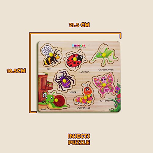 Image of Insects Wooden Puzzle - Montessori Educational Wooden Jigsaw Board for Toddlers & Kids Ages 2-5 - Early Learning Bug Identification & Fine Motor Skills Toy