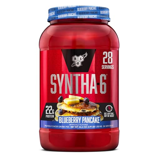 BSN SYNTHA-6 Premium Protein Powder with 6g of Fiber Whey Protein Micellar Casein Milk Protein Isolate Blend 5g Fat Blueberry Pancake 28 Servings (Packaging May Vary)
