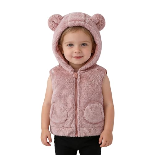 Blusa de Niña-Chaleco Polar Sin Mangas con Capucha para Niñas Cremallera Uso Interior Exterior Diseño Cálido (12-18 Months)