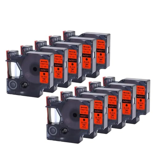 ���x���e�[�v 6 mm 9 mm 12 mm D1 45013 45010 45018 40913 43613 45022 45023 LabelManager 160 280 ���x�����[�J�[�ƌ݊���������܂�(10PK-BLACK-ON-RED)