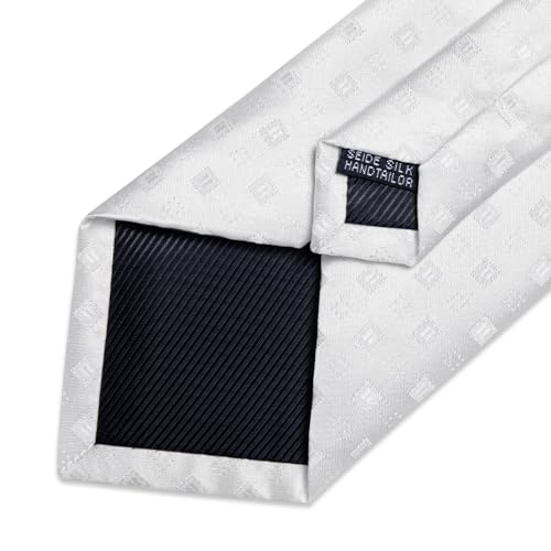 Image of DiBanGu Mens Tie Silk Plaid Striped Necktie and Pocket Square Cufflinks Tie Clip Set with Gift Box Formal Wedding Party
