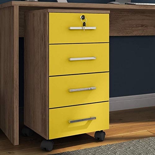 Gaveteiro 4 Gavetas com Chave Berlim Siena Móveis Avelã/Amarelo