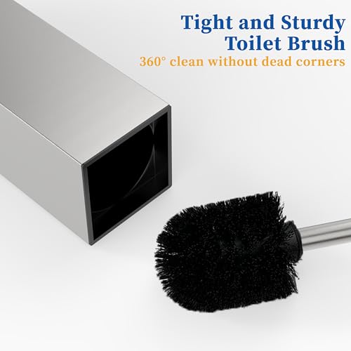 Image of RUACQ Toilet Brush and Holder Set, Square, Brushed Nickel, 2 Pack