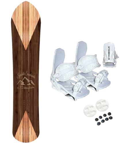 143cm Symbolic Timber Woodgrain Powder Snowboard & White Bindings & Leash Package (Bindings White L/XL (fits 9-14 Men), 143cm Snowboard Timber)