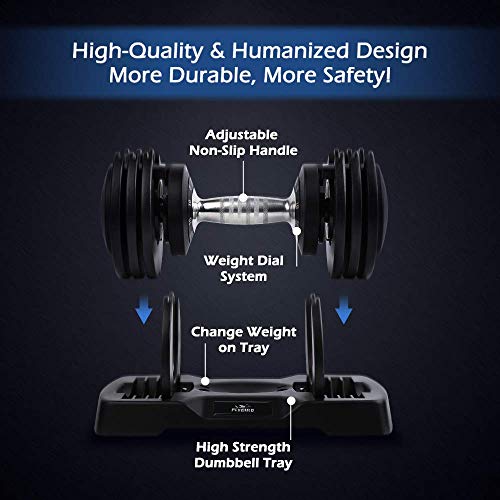 FLYBIRD Adjustable Dumbbells,25 lb Single Dumbbell for Men and Women with Anti-Slip Metal Handle,Fast Adjust Weight by Turning Handle,Black Dumbbell with Tray Suitable for Full Body Workout Fitness