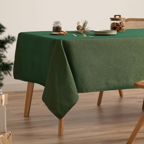 GAMUSI Mantel Navidad Liso Hilo Dorado Mesa Comedor Rectangular Decoración Navideña 140x200 cm Color Verde