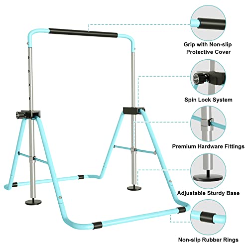 Gvolo Gymnastics Bars For Kids Adjustable Height Gymnastic Horizontal Bars With Protective Cover Expandable Junior Training Folding Bar For Home, Blue #TOP3