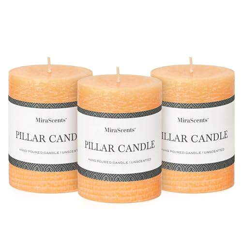 3x4 Inch Fall Yellow Pillar Candles Set of 3 - Unscented Fall Candles, Large Big Candles, Smokeless Dripless Candles for Dinner Fall Table Decor, Home Rustic Decor, Fall Centerpieces for Table