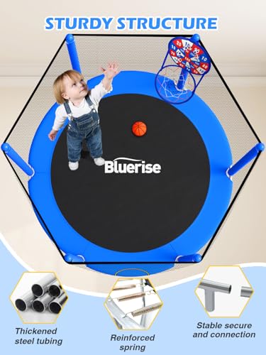 BLUERISE 60" Trampoline for Kids, 5FT Toddler Trampoline for Kids Indoor/Outdoor Baby Trampoline with Adjustable Gymnastics Bar & Safety Net, Swing, No-Gap Safe Design, Gifts for Ages 1-8 Boys & Girls - Image 6