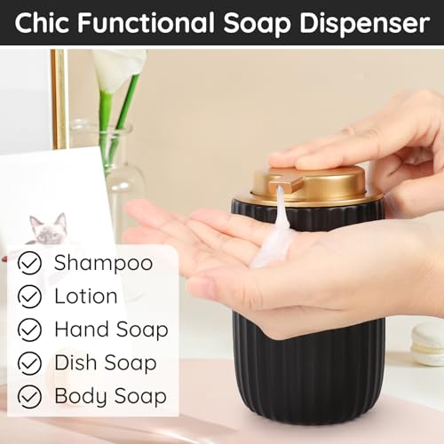 Image of Segbeauty Ceramic Liquid Soap Dispenser, 10.8oz Refillable Black Lotion Soap Dispenser with Pump, 320ml Bathroom Countertop Soap Dispenser Kitchen Creams Containers Bottle Decorative Pump Bottle