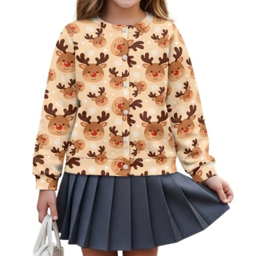 Image of Girls Cardigans Sweater Long Sleeve Crew Neck Button Down Sweaters School Outerwear for Kids Fall Winter Tops