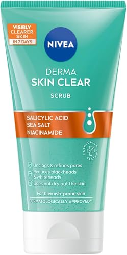 NIVEA Derma Skin Clear Scrub (150ml), Exfoliating Face Scrub, Salicylic Acid Face Wash Enriched with Niacinamide to Unclog Pores and Refine Textures, For Blemish-Prone Skin