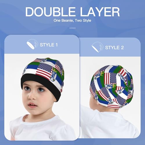 American Flag and Serbian Flag Kids Leisure Elastic Knitted Hat Junior Large Size Knit Cap Child Beanie Black3