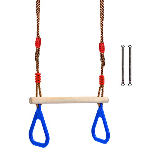 RedSwing Trapeze Swing Bar Rings, Trapeze Bar for Kids with Adjustable Rope, Locking Straps, Outdoor Swing Set Playground Accessories, Blue