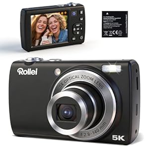 Rollei Powerflex Compact Digitalkamera 64MP 5K Fotoapparat mit Dual Lens 5X Optischer Zoom AutoFocus Fotokamera mit 2, 8“ Touch-Display Tragbar Kompaktkamera Schwarz, Digital-Kamera-Fotoapparat-...