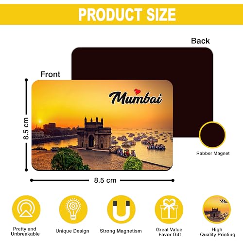Image of Elegant Fridge Magnet with Themes |Rectangular Size Refrigerator Magnet with Magnetic Rubber Back | Pack of 1, 8.6cm X 5.4cm (Mumbai)
