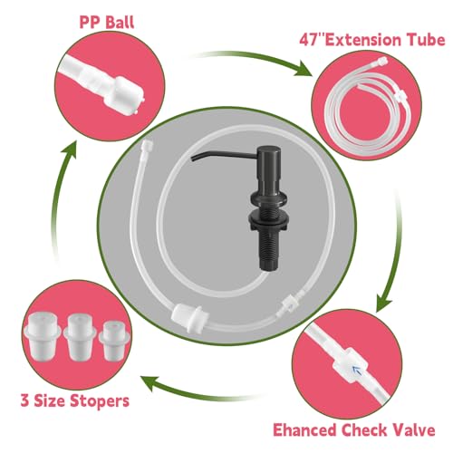 Image of Sink Soap Dispenser, OHiHi Kitchen Sink Soap Dispenser with 47 inch Extension Tube, Wide Pump Head Base, No Water Leaking, No Need to Fill The Little Bottle Again, Black