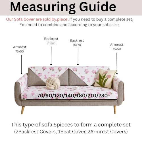 Image of HOMETHREADS Anti-Skid Sofa Protector Mat: Premium Printed Cotton Slipcover with Strong PVC Non-Slip Backing, (White Pink, 2 Seater Small | 120x75cm)