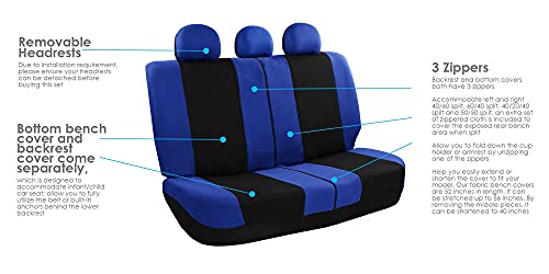 Image of FH Group Universal Car Seat Covers Full Set for SUV Truck Sedan Vans | Waterproof All-Purpose Cloth Seat Cover Set Airbag Compatible Washable Split Bench Protector Interior Upgrade - Blue