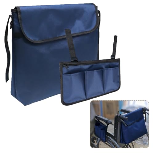ZSUIQIN 2 Piezas Bolsa para Silla de Ruedas, Bolsa de Almacenamiento Sillas de Ruedas, Mochila para Silla de Ruedas, Organizador Lateral para Silla de Ruedas, Bolsillo Lateral para Silla(Azul Marino)