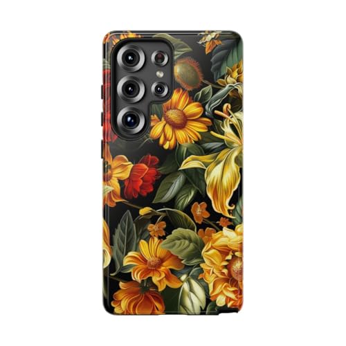 Coque Samsung S25 Ultra motif floral jaune et rouge antichoc brillante