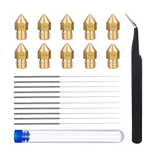Air Jade Cleaning Kit Compatible with 3D Printer - Tweezer and 0.4mm Needles Tool Kit Filament Clog Nozzle Cleaner Drill Bits Bonus 10 MK8 0.4MM Nozzles, Total 21 pcs