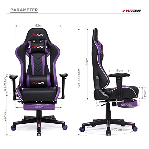 IntimaTe-WM-Heart-Silla-GamingSilla-Gamer-con-Reposapies-Ergonomica-Silla-Giratoria-ReclinableAjustable-PC-Silla-con-Respaldo-Alto-Cojin-Lumbar-Cabeza-Almohada-Purple
