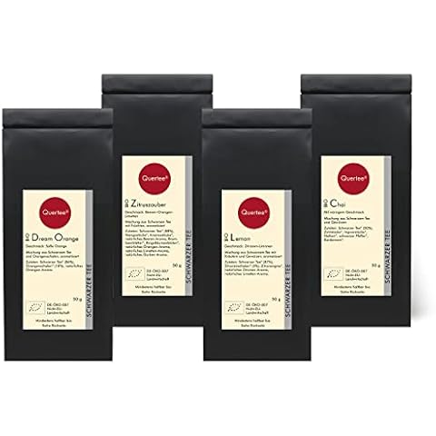 Quertee Nr. 34 - 4 x 50 g Biotee Schwarzer Tee | Schwarztee Geschenkset Probierset | Dream Orange - Zitruszauber - Lemon - Chai Cover